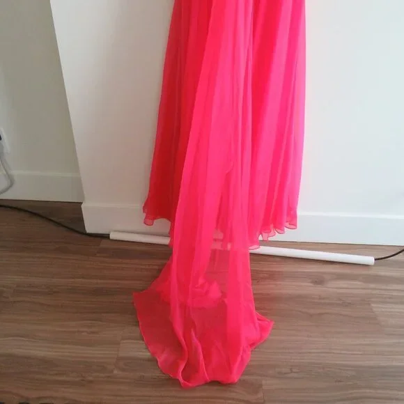 LA FEMME 18733 Beaded Bodice Chiffon Strapless Maxi Prom Dress Watermelon 4 NWT - Picture 10 of 15